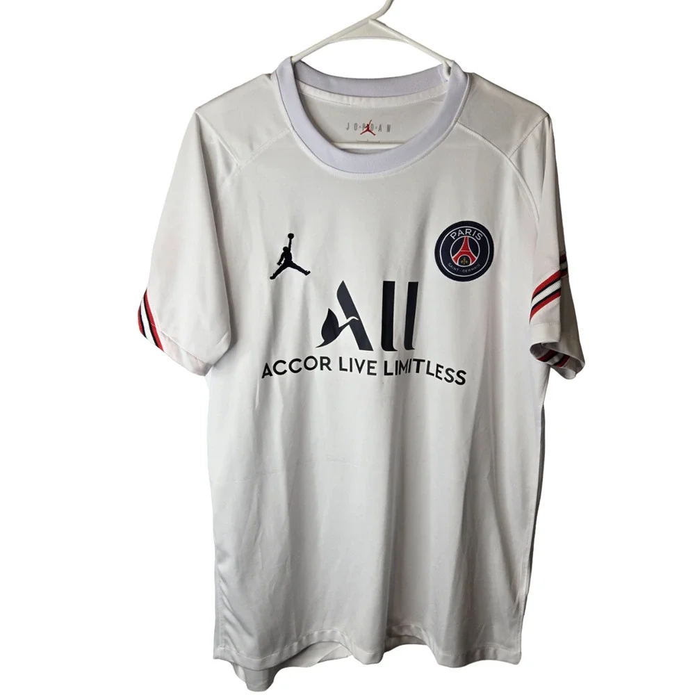 Air Jordan White Paris Saint-Germain F.C. Soccer Tee Men's T-shirt Size L